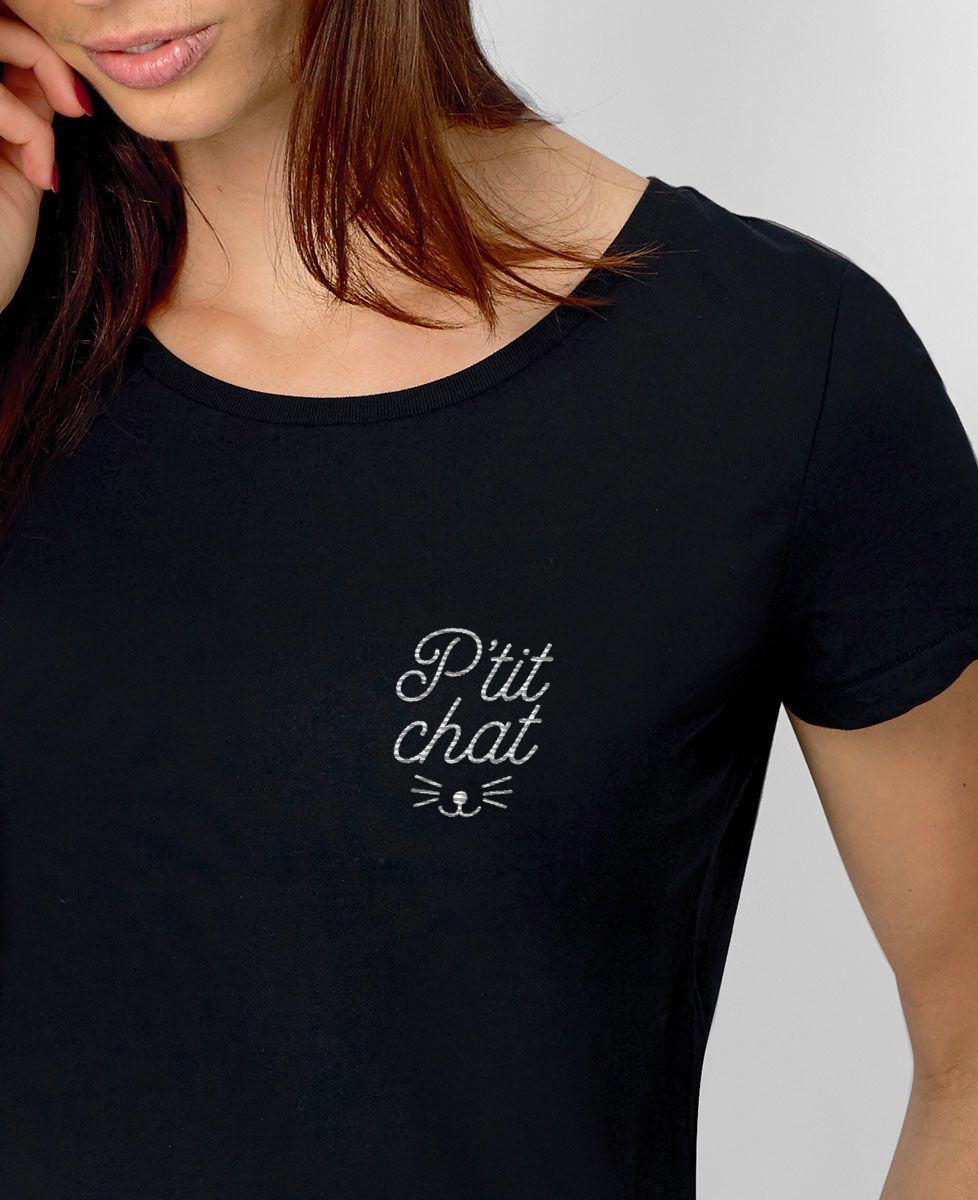T-Shirt femme P'tit chat brodé