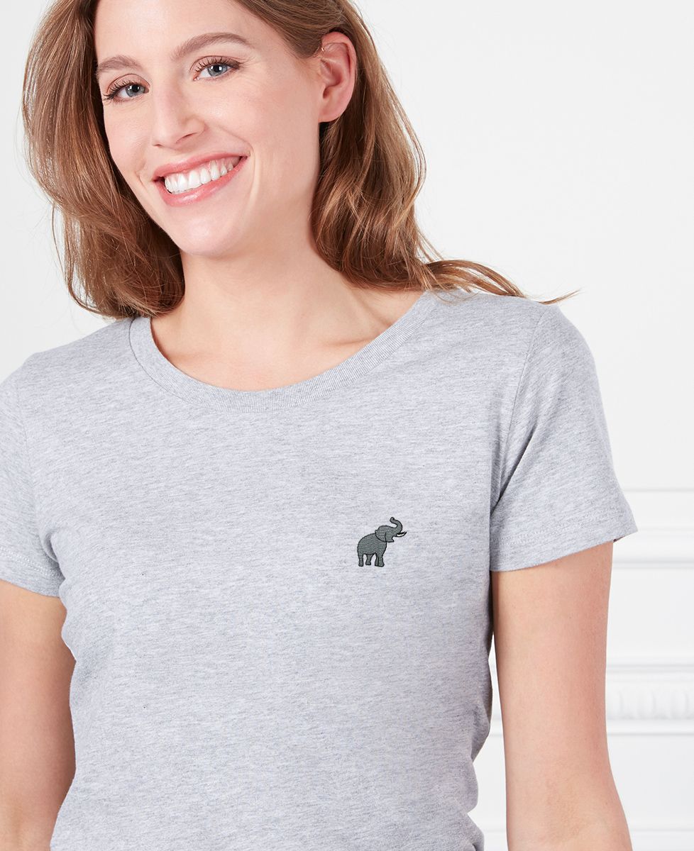 Dames-T-shirt Olifant (geborduurd) - Dieren