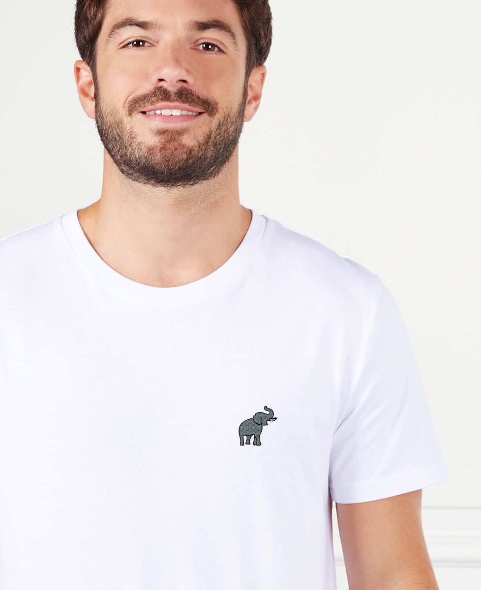 Heren-T-shirt Olifant (geborduurd) - Dieren