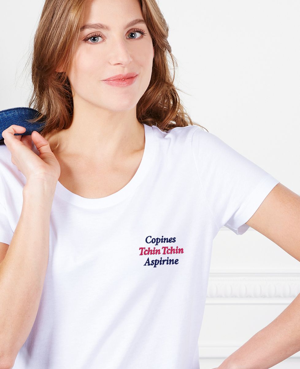 T-shirt femme Copines, Tchin Tchin, Aspirine (brodé) - Apéro, EVJF