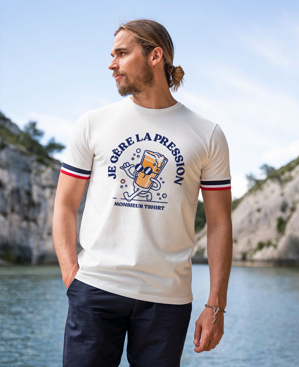 T-shirt homme recyclé Filgood Je gère la pression - Apéro