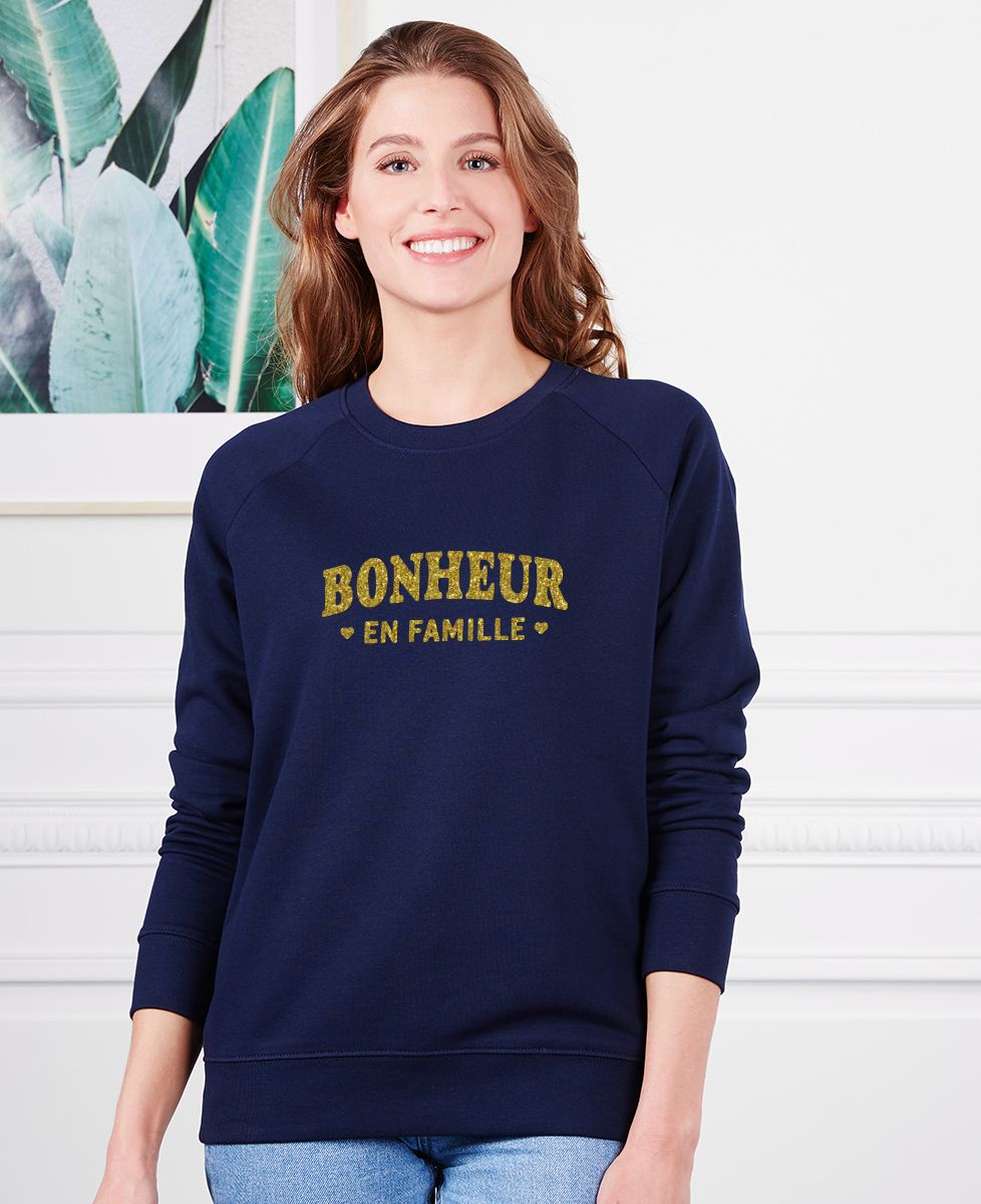 Sweatshirt femme Bonheur en famille (effet paillettes)