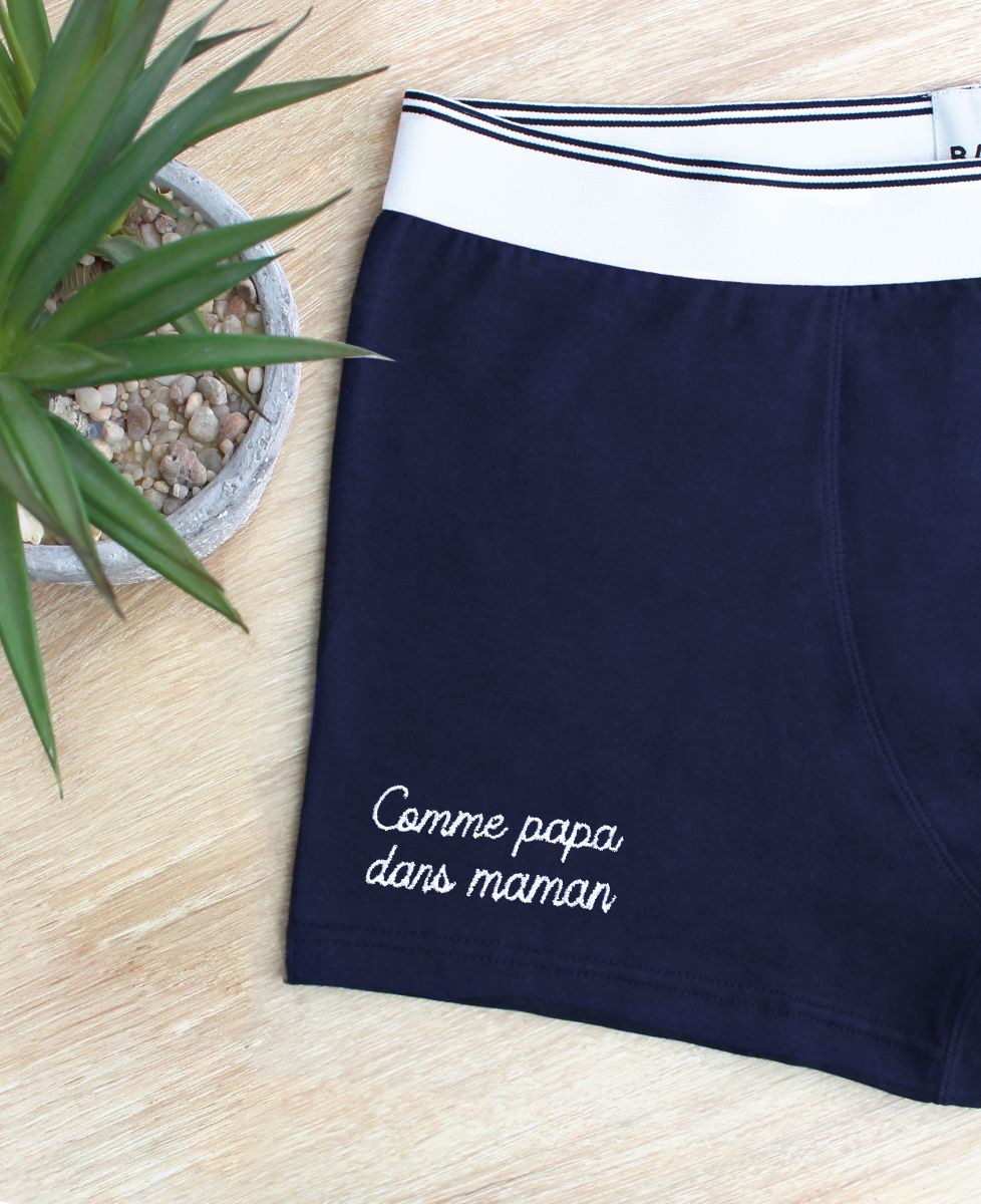 Boxer Comme papa dans maman (brodé) - Cadeaux Papa, Cadeaux Maman