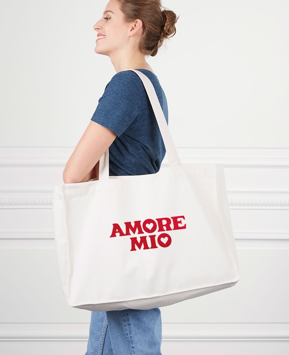 Maxi tote bag Amore mio (effet velours) - Cadeaux Couple
