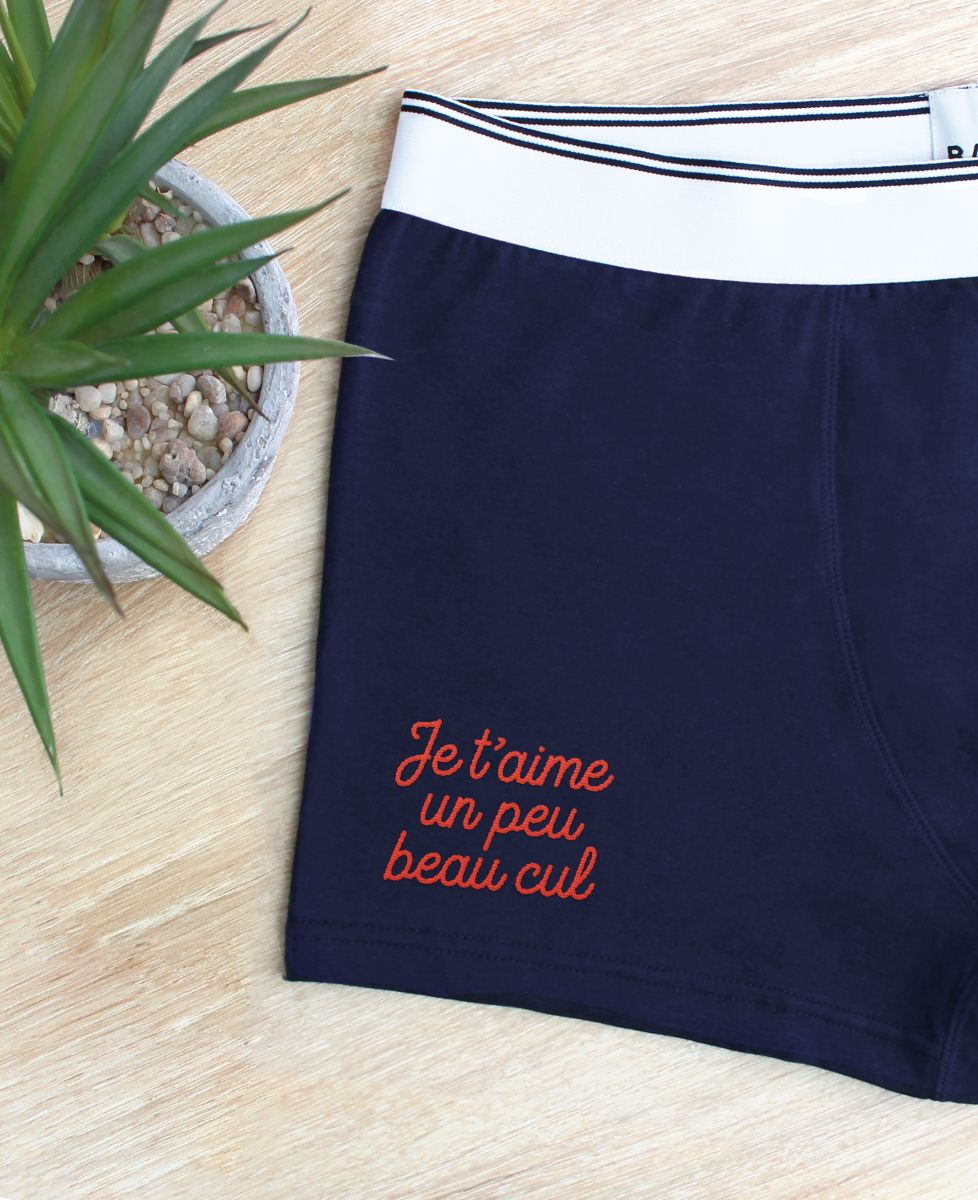 Boxer Je t'aime un peu beau cul (brodé) - Cadeaux Couple