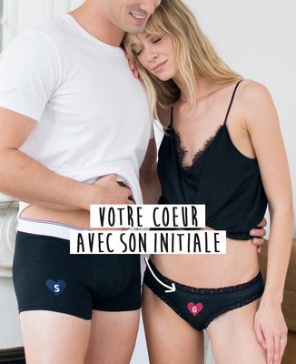 Culotte Initiale dans un coeur brodé personnalisé - Cadeaux Couple