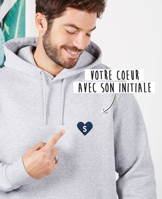 Hoodie homme Initiale dans un coeur brodé personnalisé - Cadeaux Couple