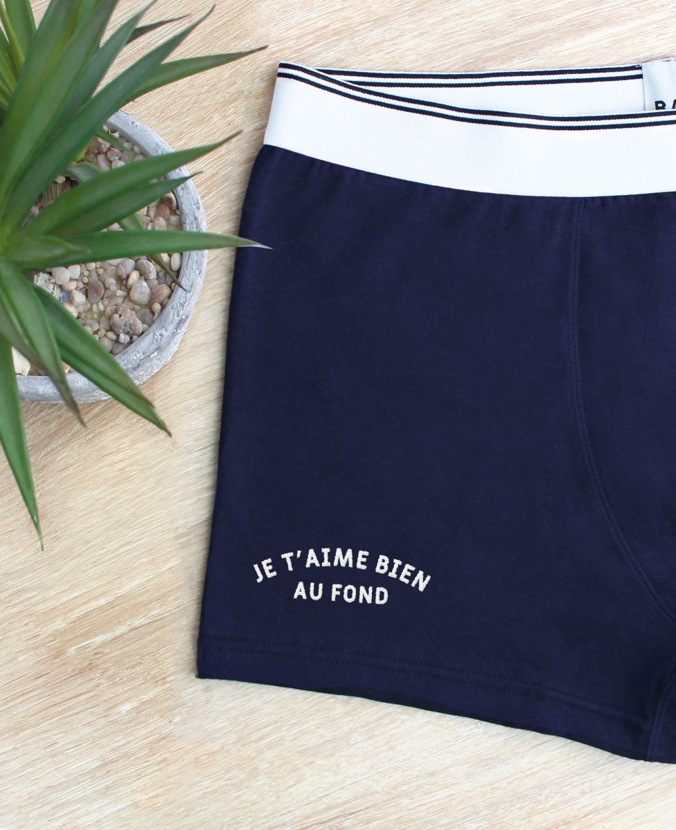 Boxer Je t'aime bien au fond (brodé) - Cadeaux Couple