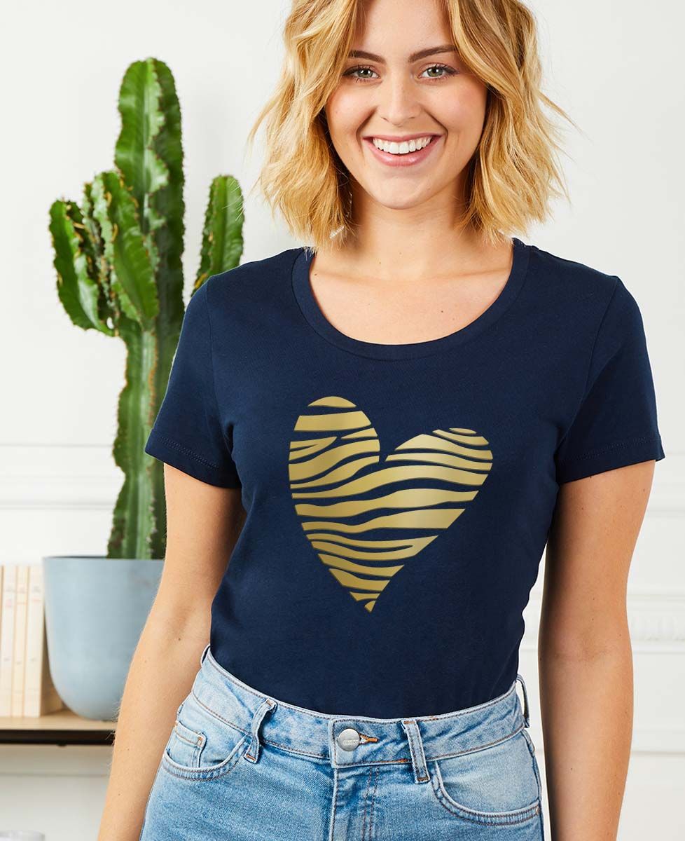 T-shirt femme Coeur zébré (effet doré) - Cadeaux Couple