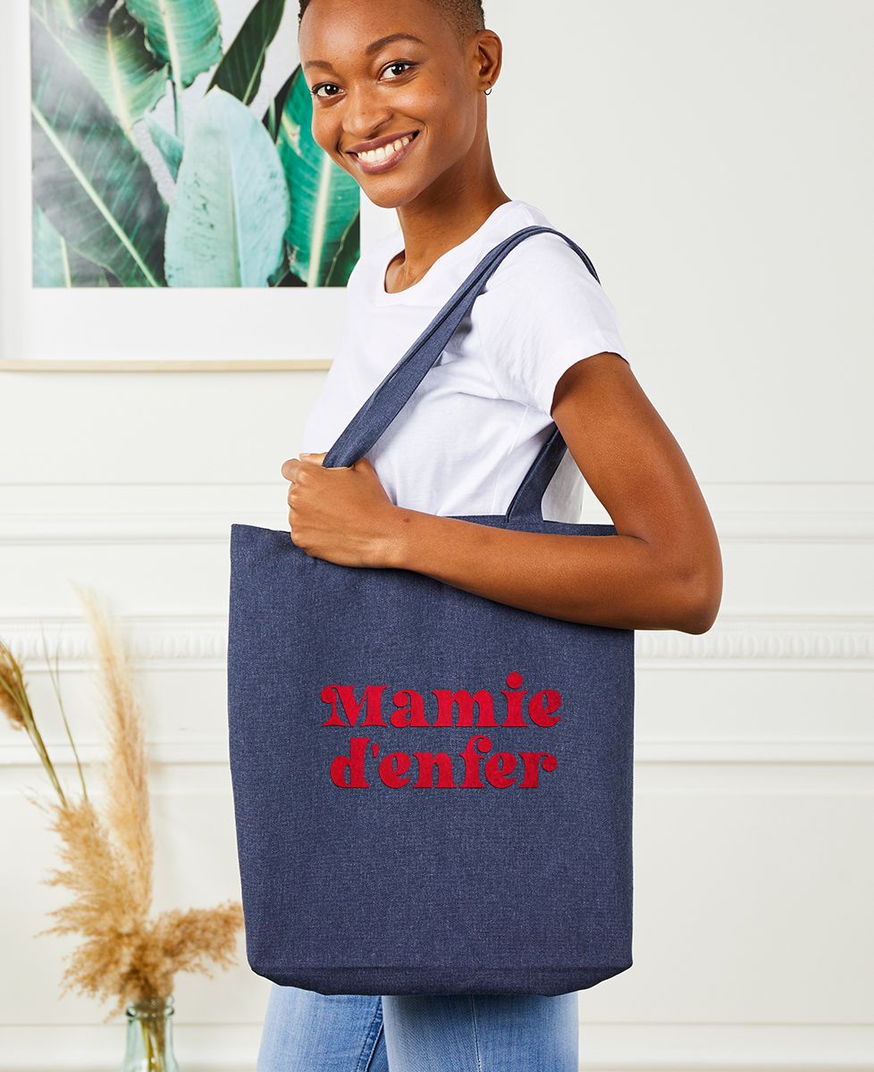 Tote bag Mamie d'enfer (effet velours) - Cadeaux Mamie