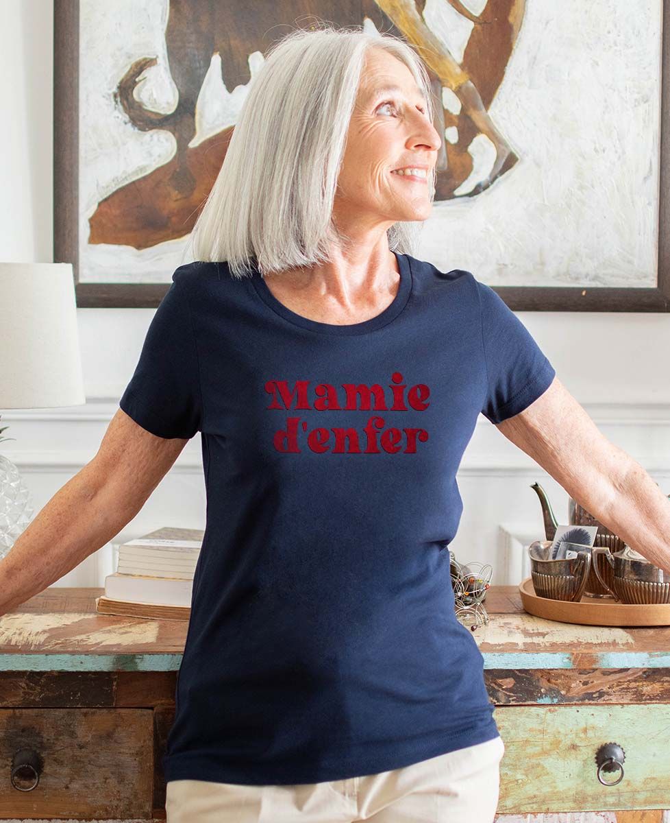 T-shirt femme Mamie d'enfer (effet velours) - Cadeaux Mamie