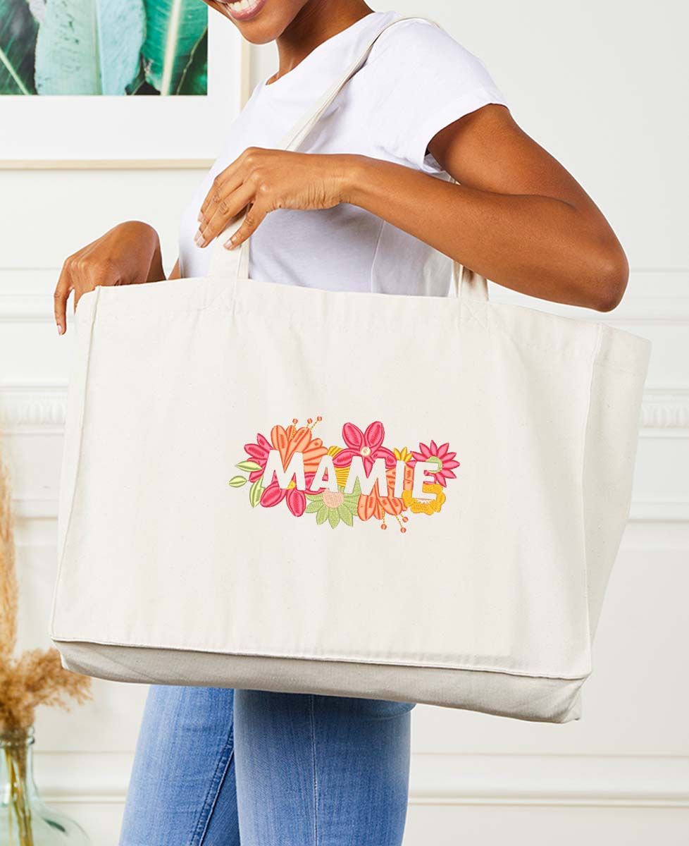 Maxi tote bag Mamie fleurie (brodé) - Cadeaux Mamie