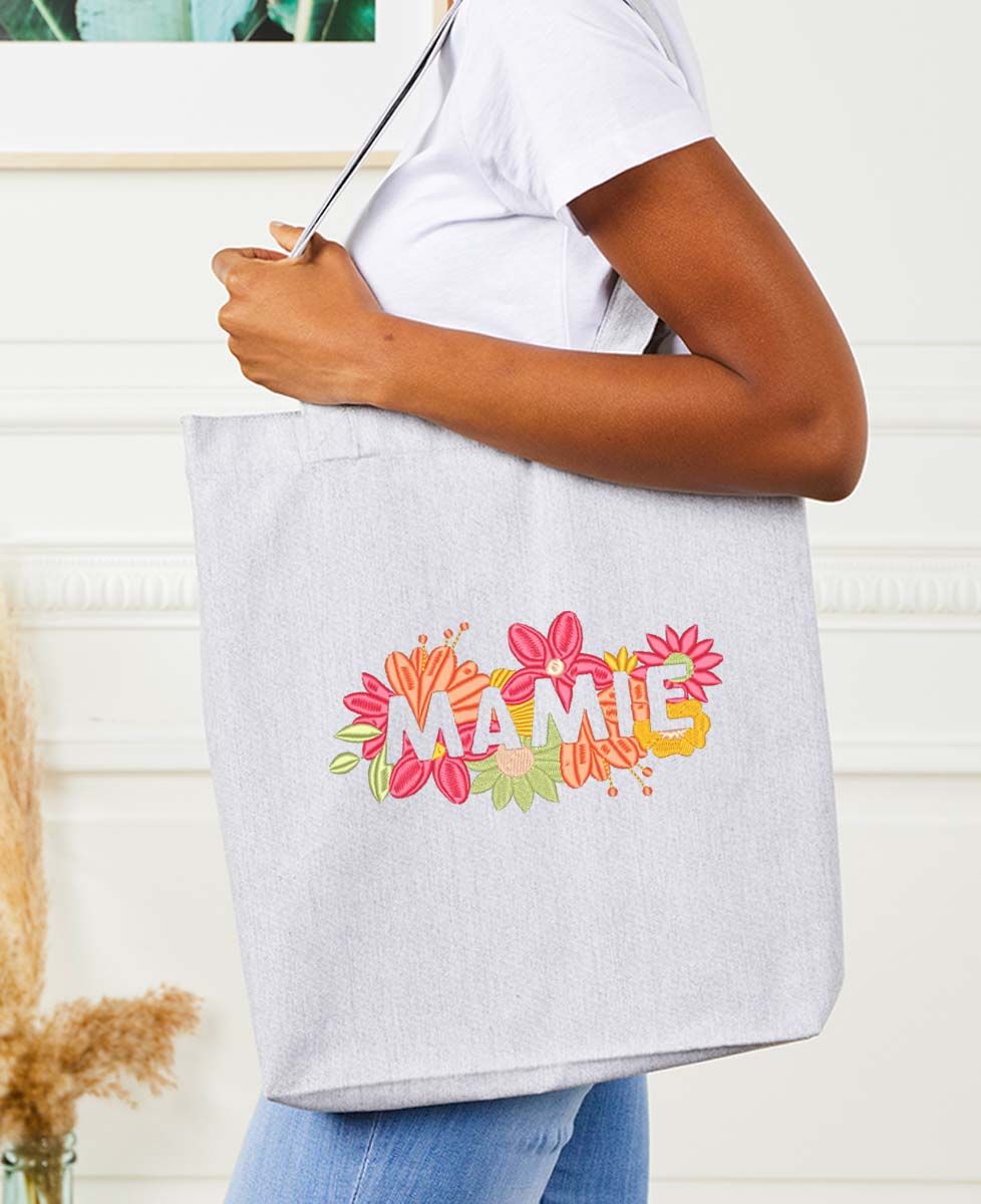 Tote bag Mamie fleurie (brodé) - Cadeaux Mamie