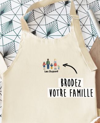 Tablier à poche Famille brodé personnalisé