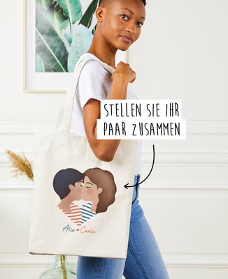 Tote Bag Paar Herz personalisierter Druck - Geschenke für Paare