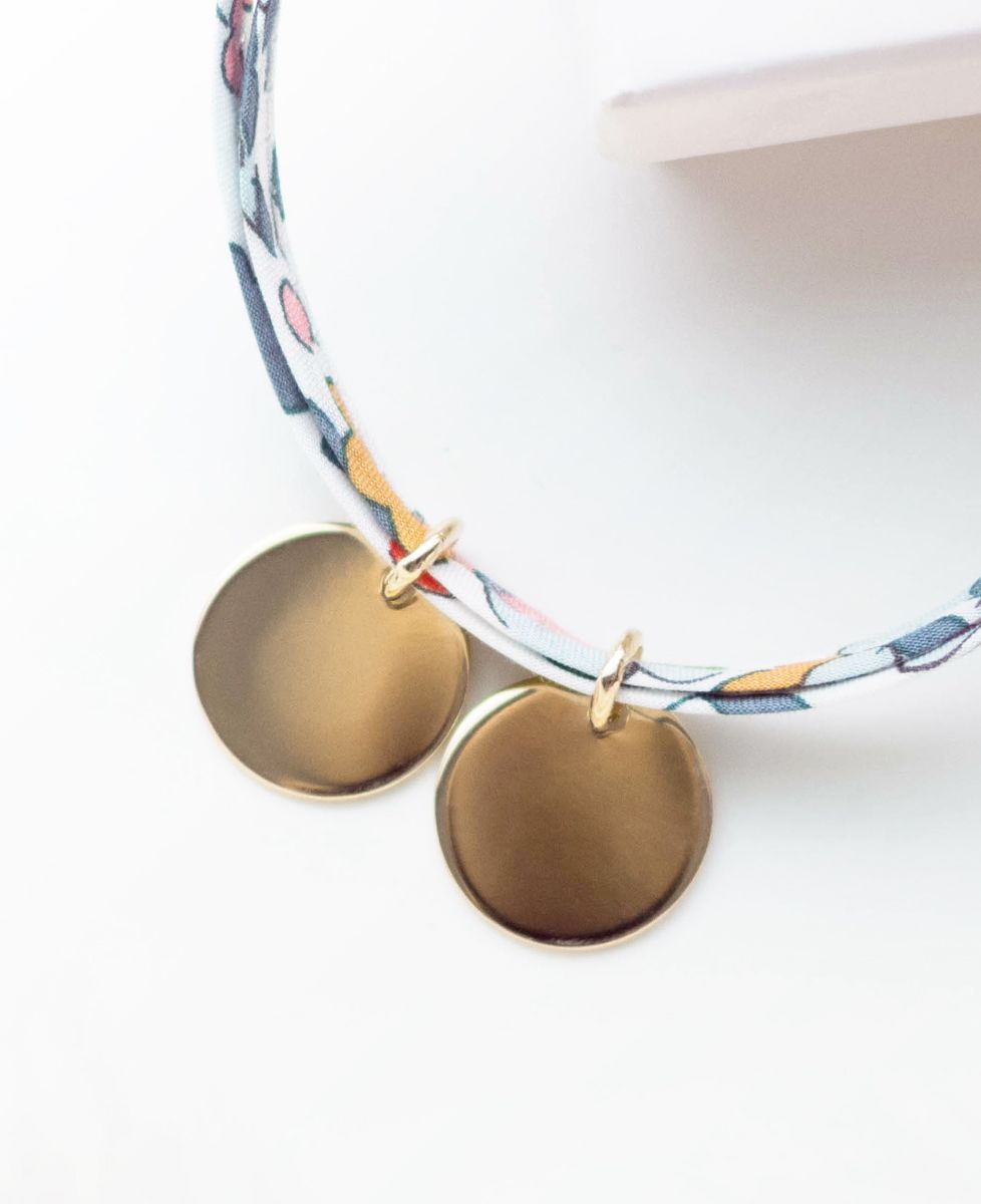 Liberty bracelet Two engraved gold-plated children (Blue)