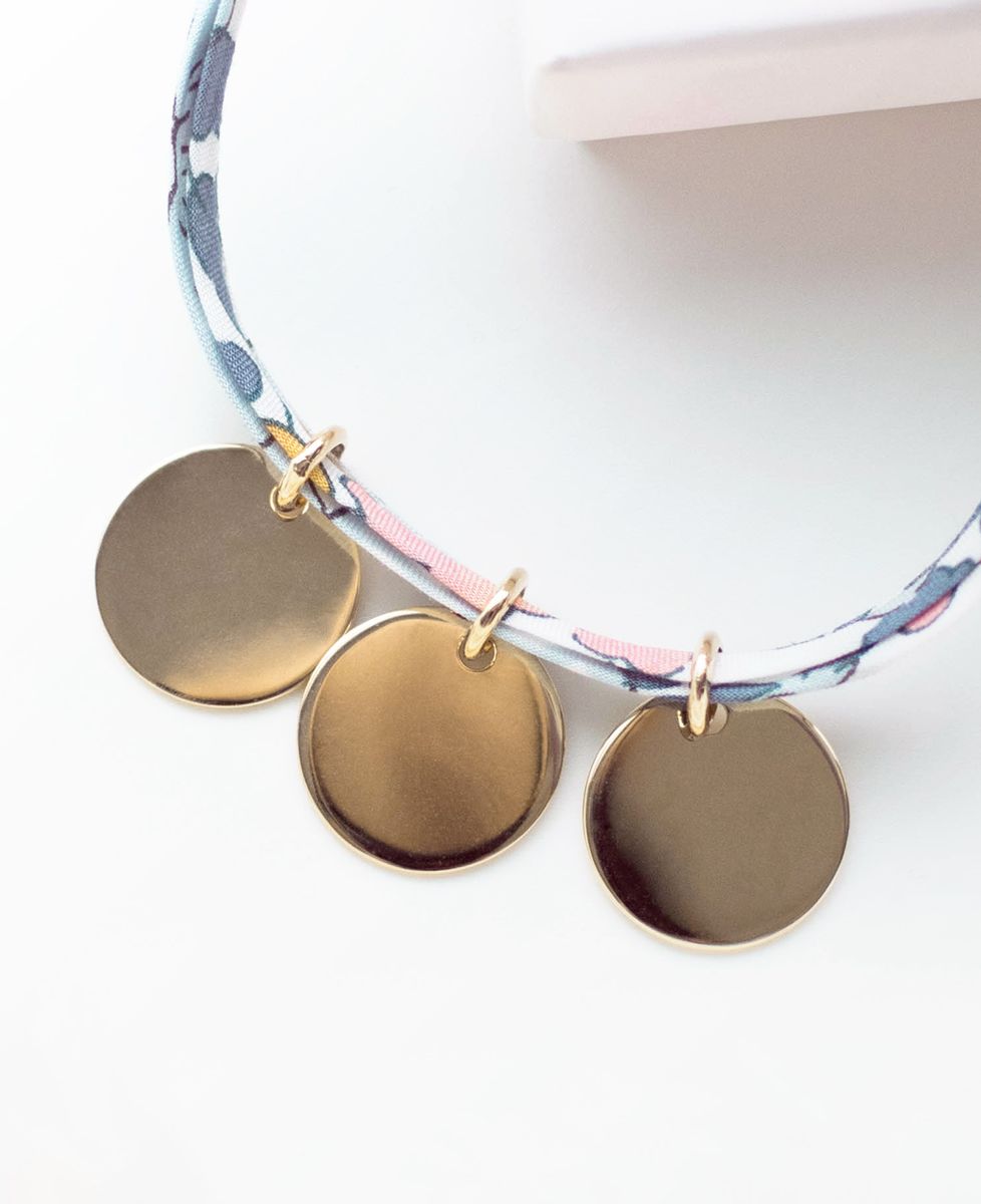 Armband Liberty Drei gravierte, vergoldete Kinder (Blau)