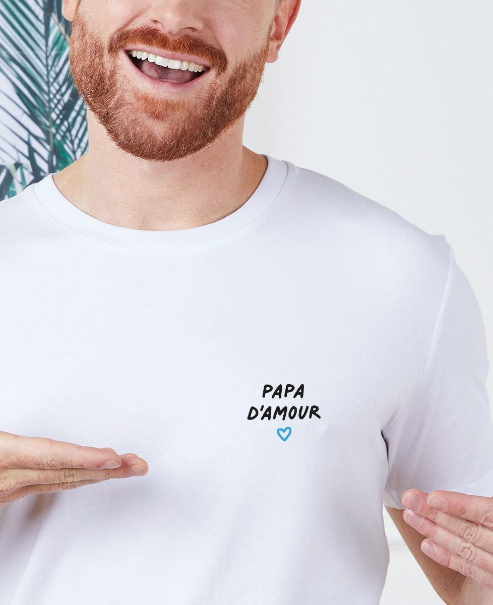 T-shirt homme Papa d'amour brodé - Cadeaux Papa, Cadeaux Couple