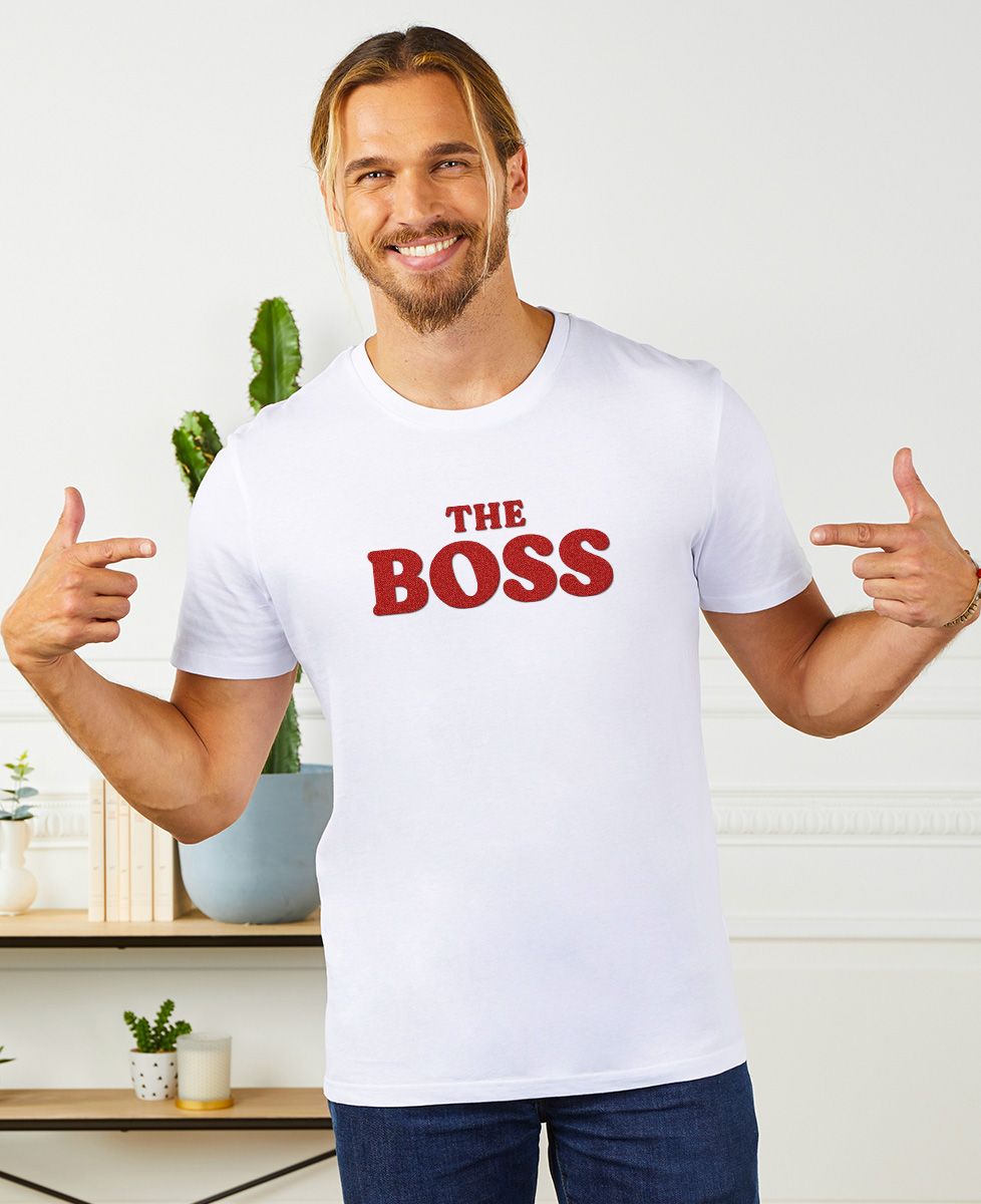 Heren-T-shirt De baas (fluwelen effect) - Geschenken voor papa, Geschenken voor mama