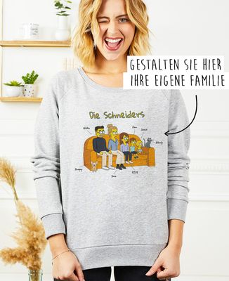 Sweatshirt Frau Cartoon Familie personalisieren - Papa-Geschenke, Geschenke Mama, Geschenk Opa, Geschenke Oma, Geschenke Bruder, Geschenk Schwester, Werdende Mutter/Vater