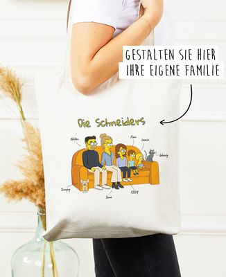 Tote Bag Cartoon Familie personalisieren - Papa-Geschenke, Geschenke Mama, Geschenk Opa, Geschenke Oma, Geschenke Bruder, Geschenk Schwester, Werdende Mutter/Vater
