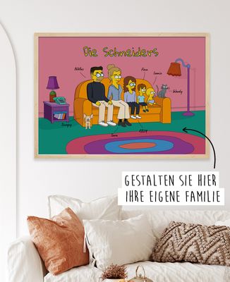 Poster Cartoon Familie personalisieren - Papa-Geschenke, Geschenke Mama, Geschenk Opa, Geschenke Oma, Geschenke Bruder, Geschenk Schwester, Werdende Mutter/Vater