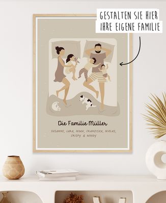 Poster Familie im Bett individualisiert - Papa-Geschenke, Geschenke Mama, Werdende Mutter/Vater