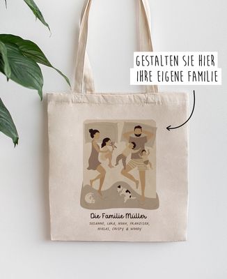 Tote Bag Familie im Bett individualisiert - Papa-Geschenke, Geschenke Mama, Werdende Mutter/Vater