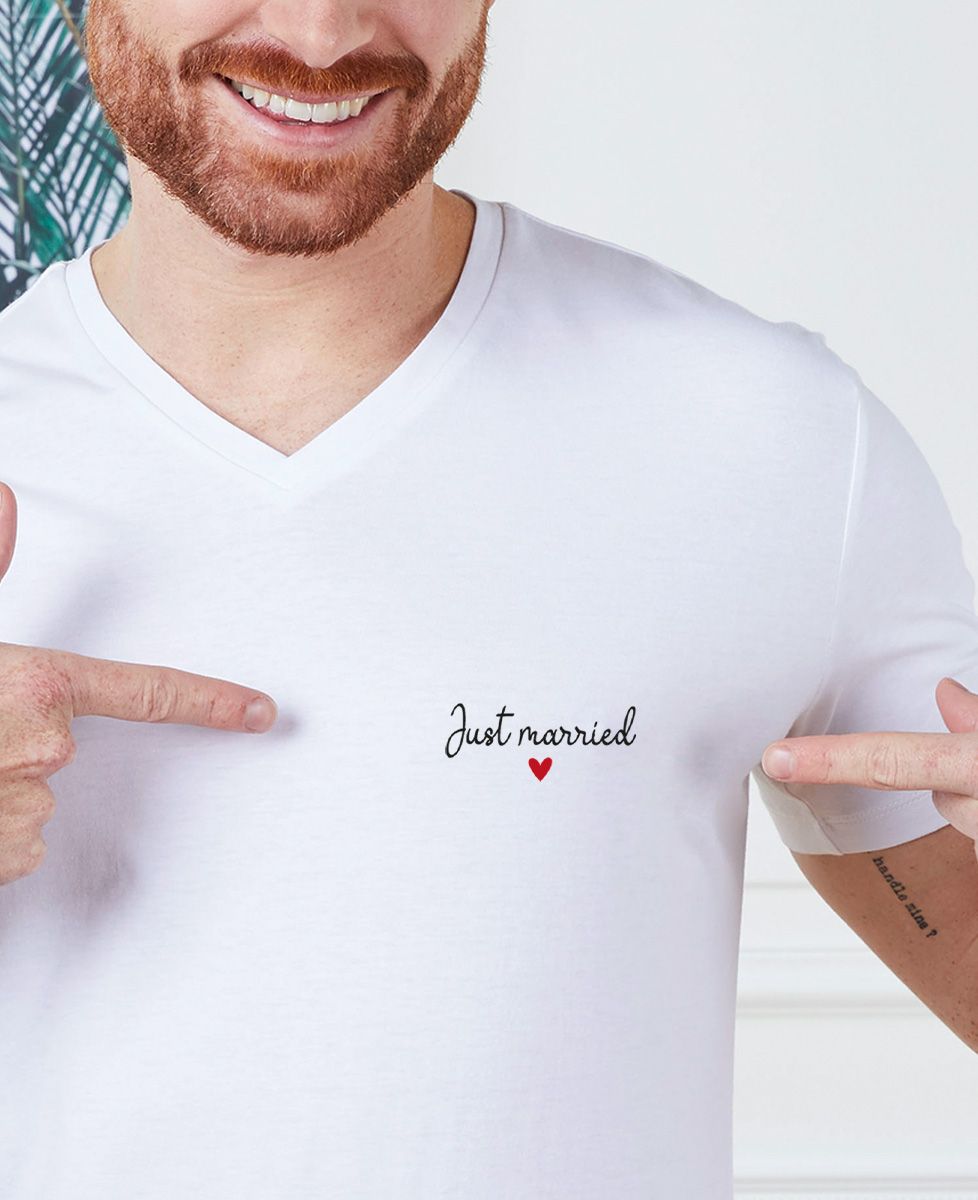 T-Shirt für Männer Just married (bestickt) - Geschenke für Paare, Hochzeit