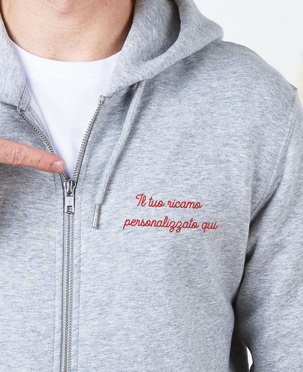 Felpa con cappuccio con zip e messaggio ricamato personalizzato