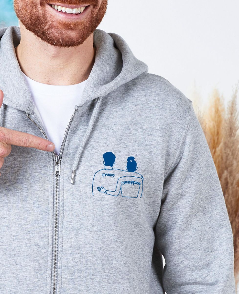 Felpa con cappuccio con zip Coppia ricamata personalizzata I