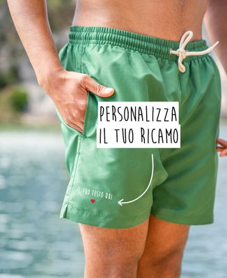 Pantaloncini da bagno riciclati Filgood Cuoricino ricamato personalizzato - Regali per coppie
