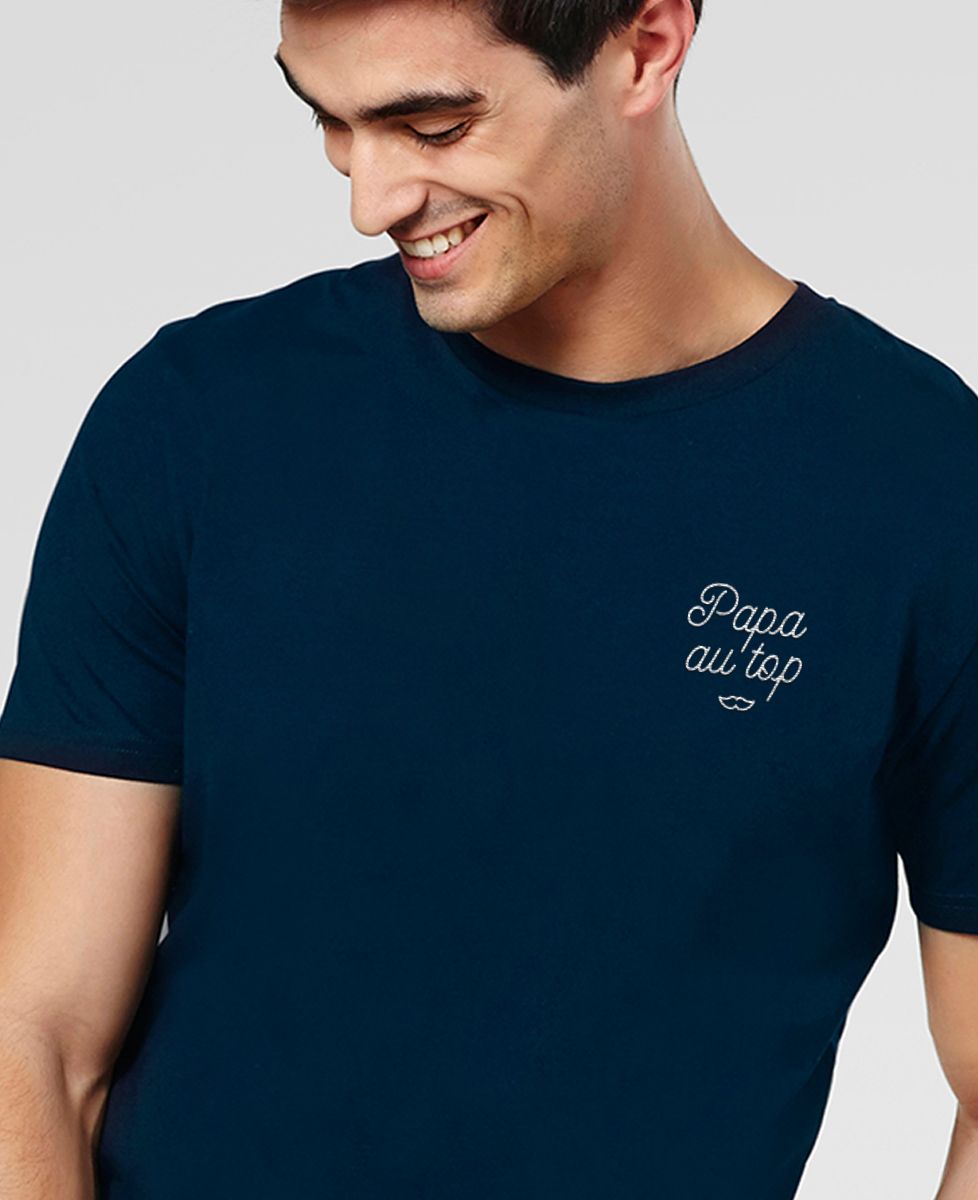 T-shirt homme Papa au top brodé - Cadeaux Papa