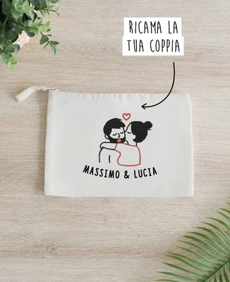Pochette Coppia che si bacia ricamata personalizzata - Regali per coppie