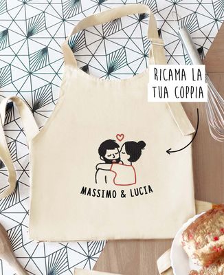 Grembiule con tasca Coppia che si bacia ricamata personalizzata - Regali per coppie