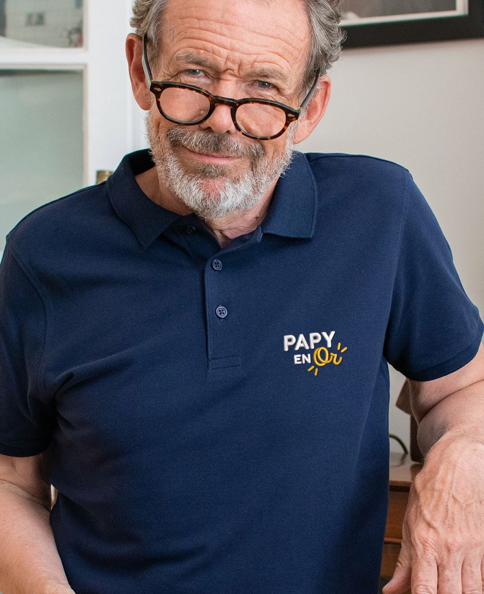 Polo homme Papy en or (brodé) - Cadeaux Papy