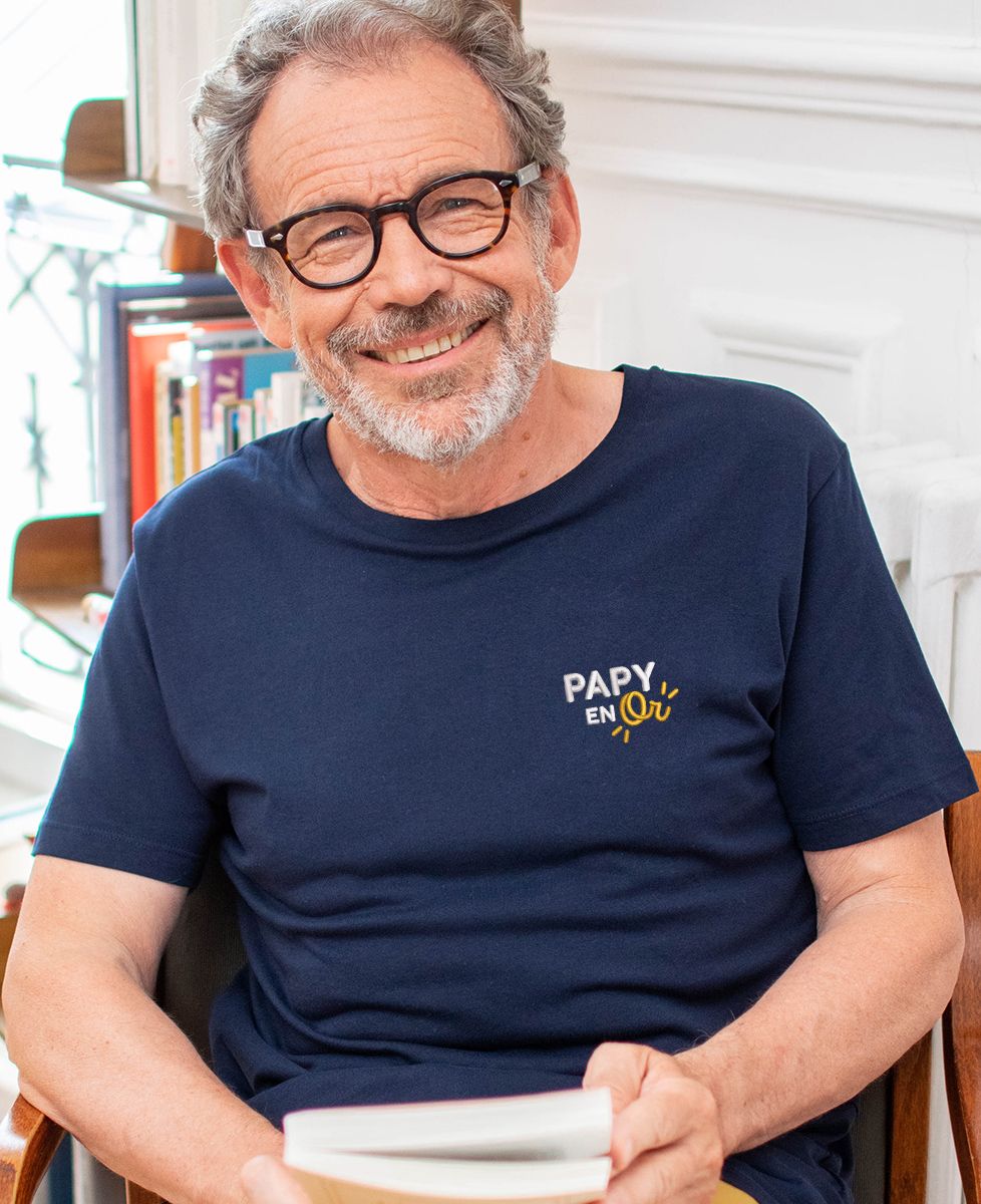 T-shirt homme Papy en or (brodé) - Cadeaux Papy