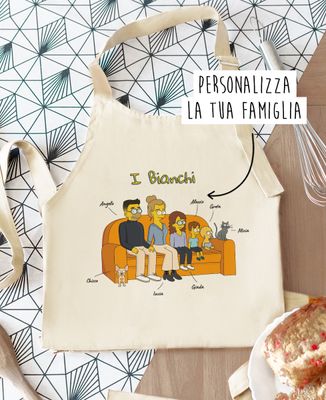 Grembiule con tasca Famiglia personalizzata di cartoni animati - Regali per papà, Regali per la mamma, Regali per il nonno, Regali per la nonna, Regali per lo fratello, Regali per la sorella, Mamma/Papà futuro