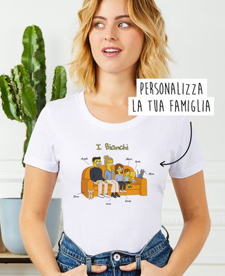 T-shirt per lei Famiglia cartoon personalizzata - Regali per papà, Regali per la mamma, Regali per il nonno, Regali per la nonna, Regali per lo fratello, Regali per la sorella, Mamma/Papà futuro