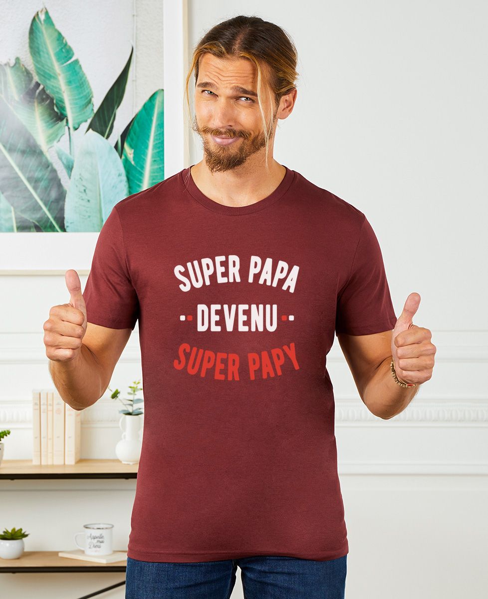 T-shirt homme Super papa devenu super papy - Cadeaux Papy