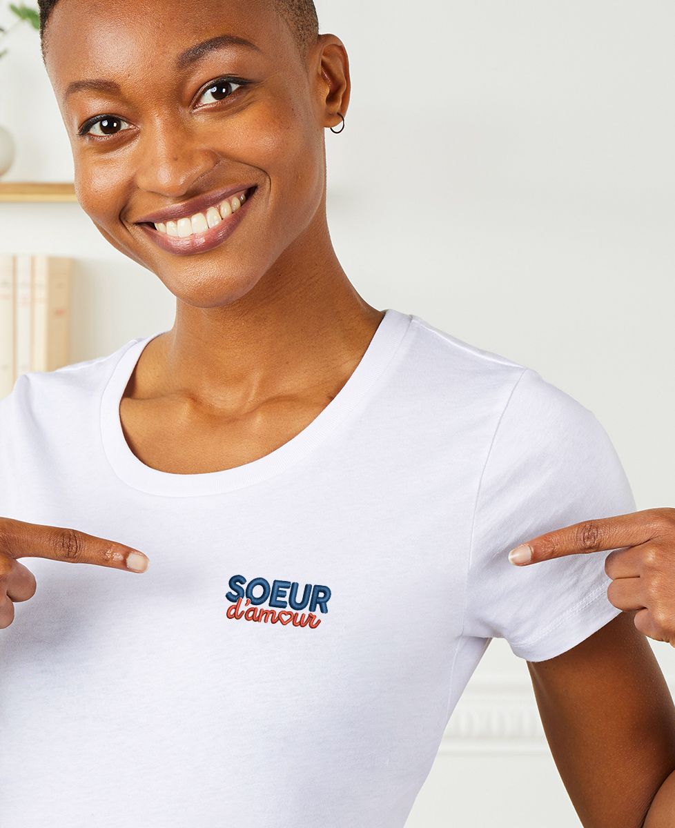 T-shirt femme Soeur d'amour (brodé) - Cadeau Soeur, Cadeaux Couple