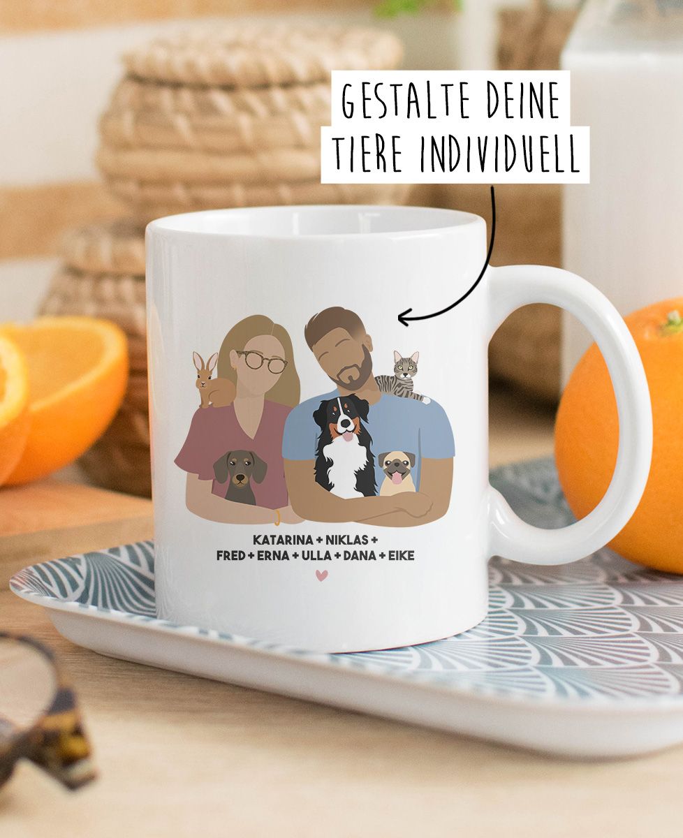 Personalisierte Tasse Paar und Tiere