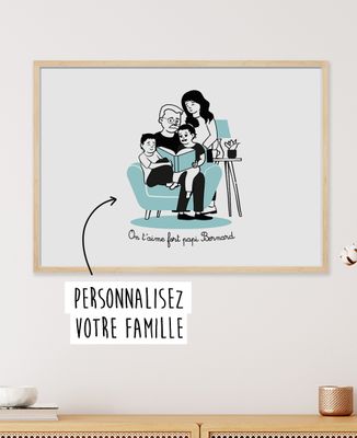 Affiche Lecture en famille personnalisé - Cadeaux Papy, Cadeaux Mamie