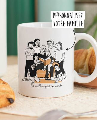 Mug Lecture en famille personnalisé - Cadeaux Papy, Cadeaux Mamie
