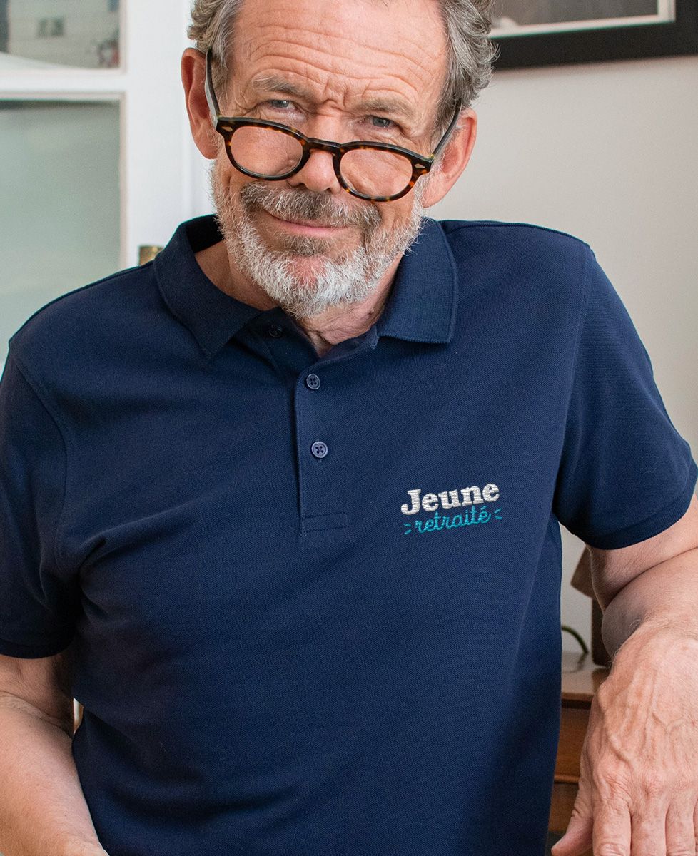 Polo homme Jeune retraité (brodé) - Cadeaux Papy, Cadeaux Mamie