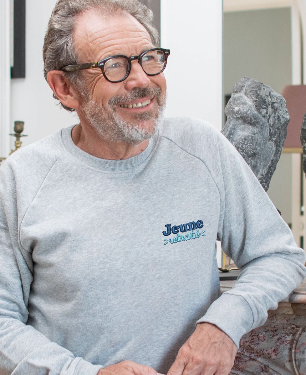 Sweatshirt homme Jeune retraité (brodé) - Cadeaux Papy, Cadeaux Mamie