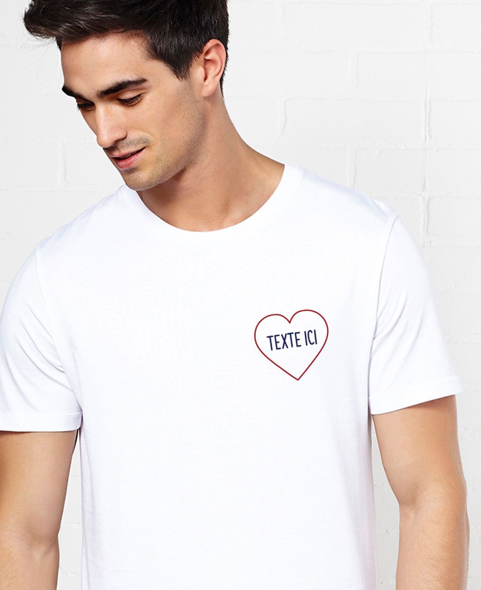 T-Shirt homme Grand coeur brodé personnalisé