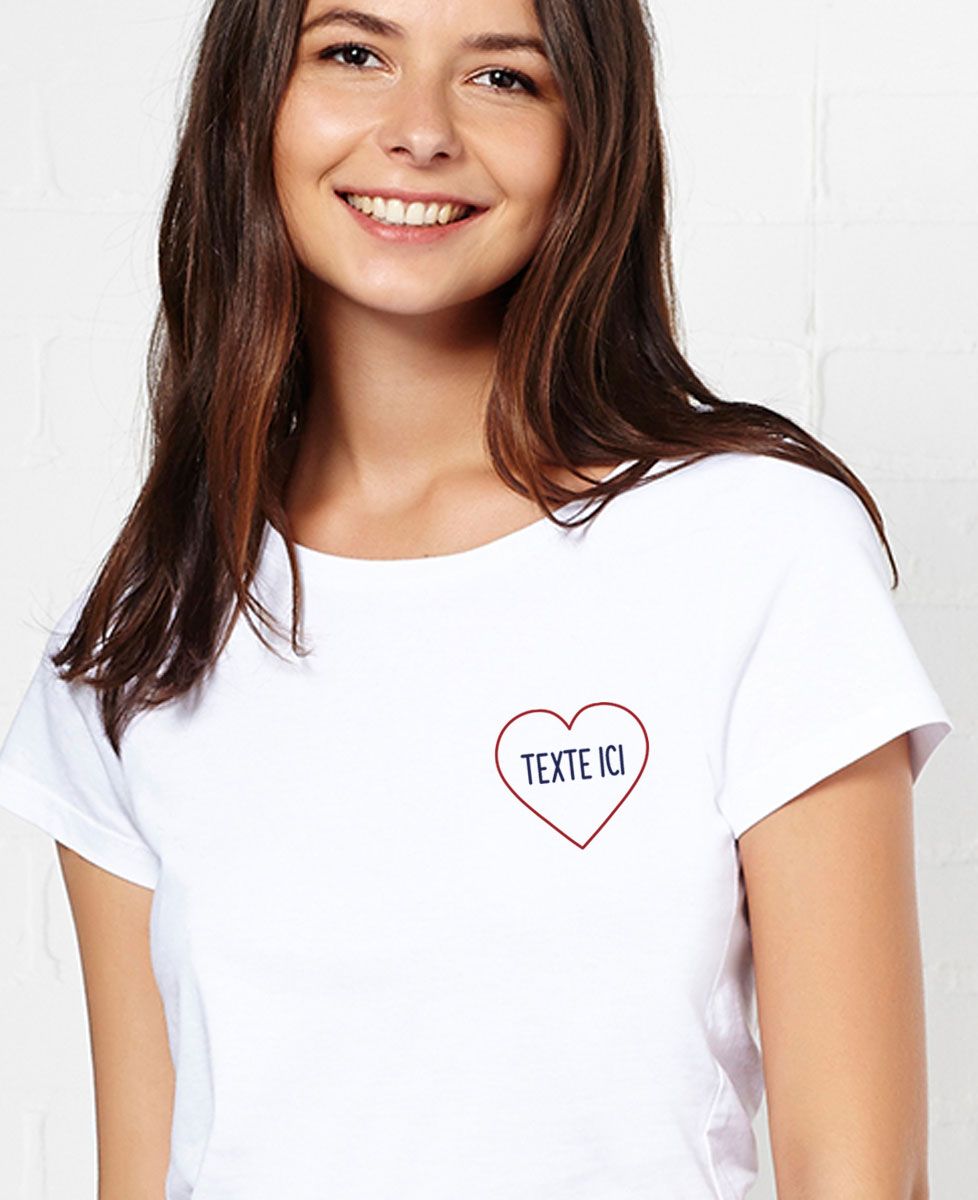 T-Shirt femme Grand coeur brodé personnalisé
