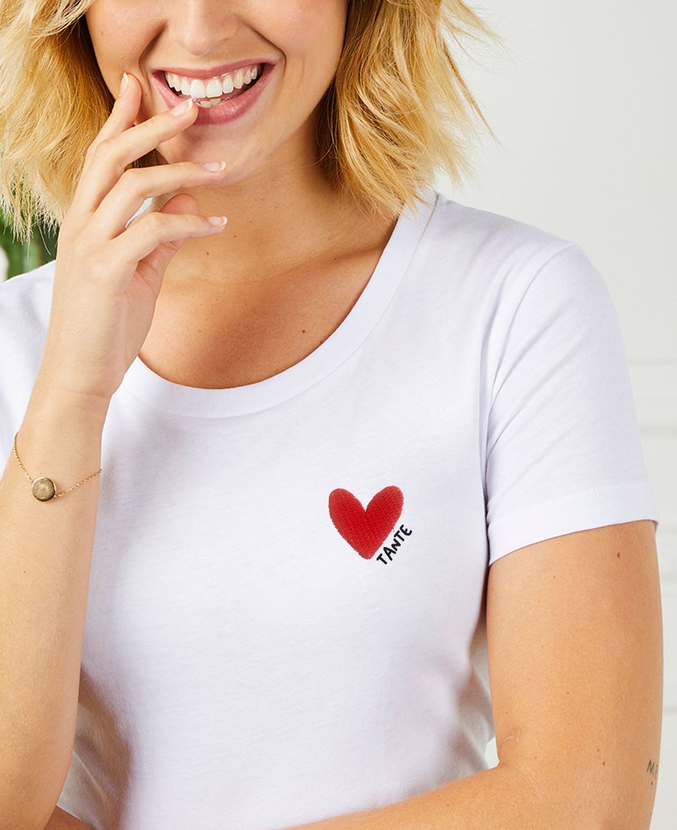 Dames-T-shirt Groot hart tante (geborduurd)