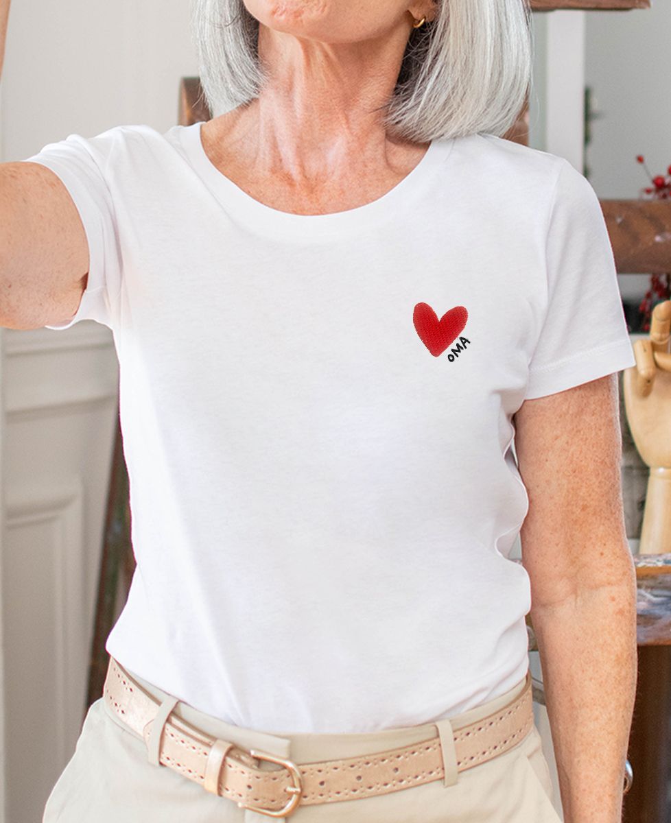 T-Shirt Frau Großes Herz Oma (gestickt) - Geschenke Oma